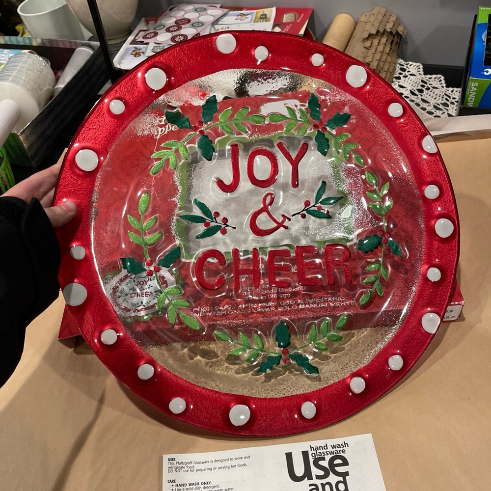 "RARE" Pfaltzgraff Holiday Happenings 14 1/2â Joy & Cheer Glass Platter, 2013